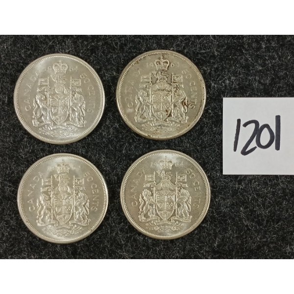 LOT OF 4 - 1964 CDN 50 CENT SILVER COINS