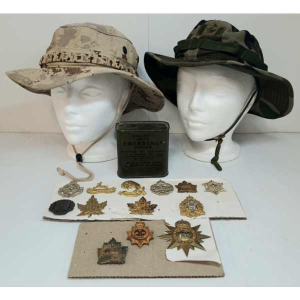 JOB LOT - CDN EMERGENCY RATION, SUMMER CAMO HATS & CDN INSIGNIA