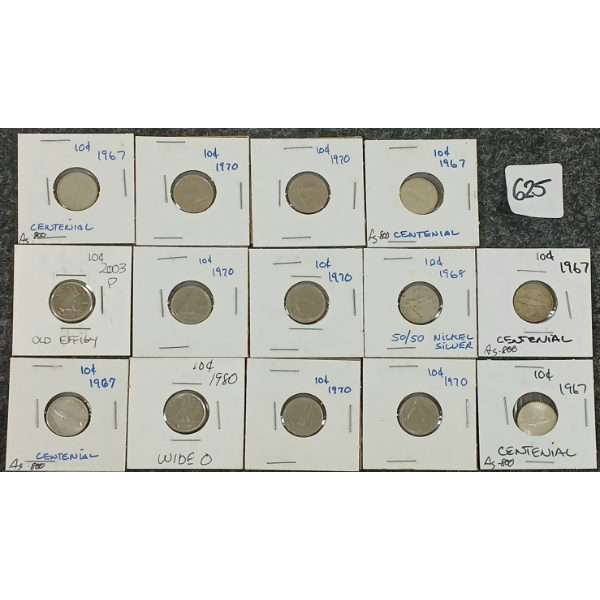 LOT OF 14 - 1967-1970 CDN 10 CENT COINS