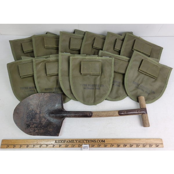 JOB LOT - WWI US TRENCH SHOVEL & 1965 SHOVEL HEAD COVERS