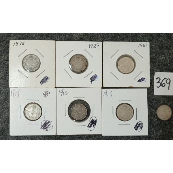 LOT OF 7 - 1910-1961 CDN 10 CENT COINS