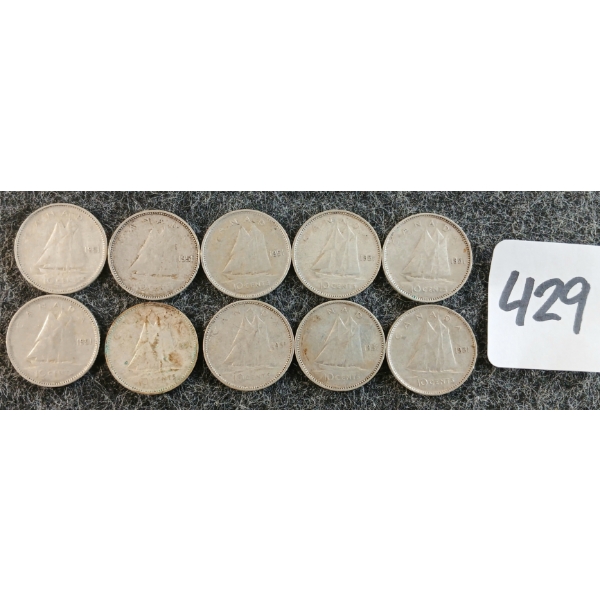 LOT OF 10 - 1951 CDN 10 CENT COINS