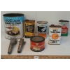 Image 1 : LOT OF 8 - MOTO-MASTER OIL, BRAKE FLUID, TRANS FLUID & LUBRICANT CANS & SPOUTS