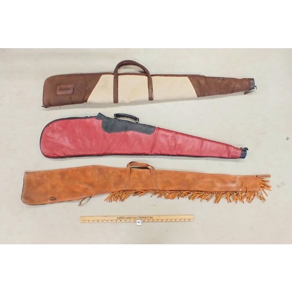 LOT OF 3 - LEATHER & CANVAS SOFT LONG CASES - INCL BROWNING