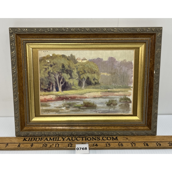 LANDSCAPE BY UNKNOWN ARTIST - FRAMED OIL ON CANVAS BOARD 