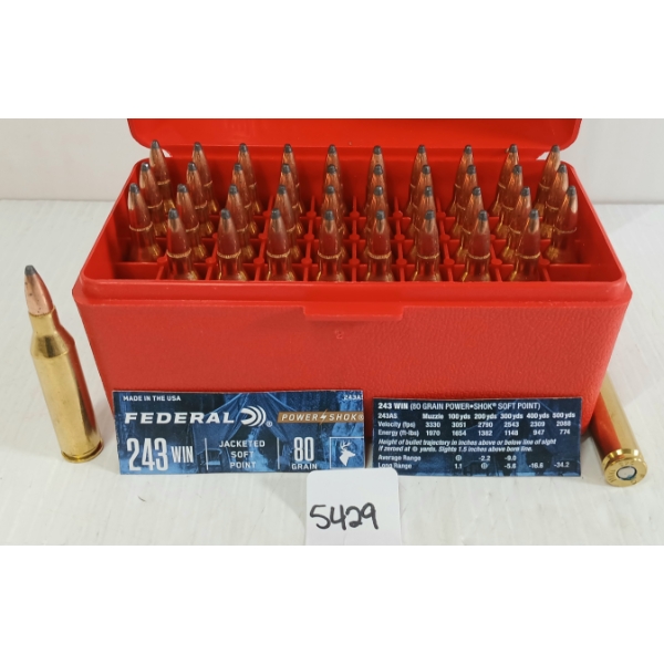 AMMO: 40X FEDERAL .243 WIN - 80GR -  JSP - FACTORY LOADS