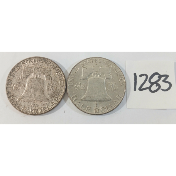 LOT OF 2 - 1954 & 1961 BENJAMIN FRANKLIN SILVER HALF DOLLARS