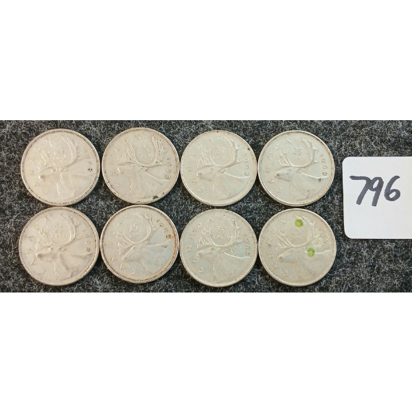 LOT OF 8 - 1968 CDN 25 CENT COINS