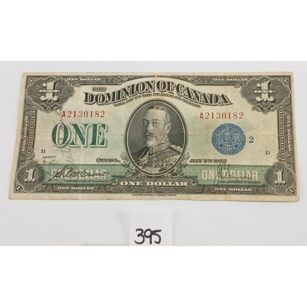 1923 DOMINION OF CANADA $1 HORSE BLANKET - BLUE SEAL