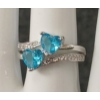 Image 3 : PLATINUM PLATED DOUBLE HEART CUT SIMULATED BLUE DIAMONDS (CZ) RING