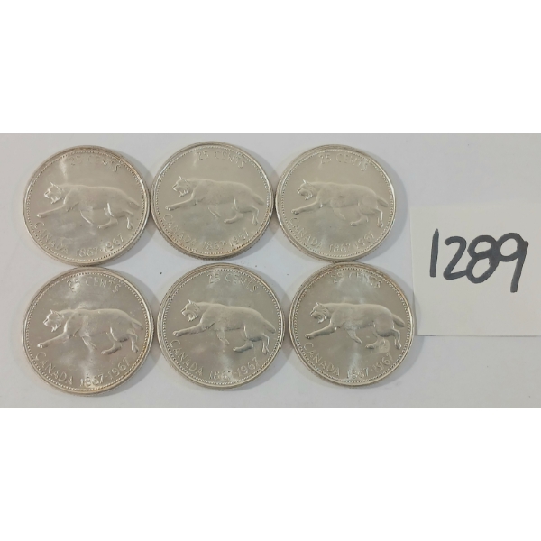 LOT OF 6 - 1967 CDN 25 CENT SILVER COINS