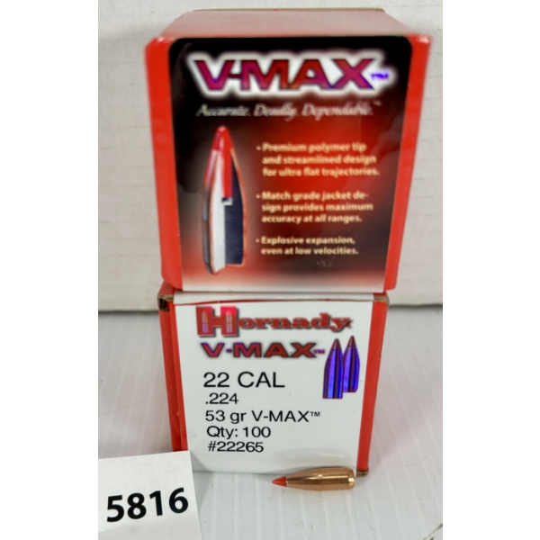 BULLETS: APPROX 150X HORNADY .22 CAL - 53 GR POLY TIP