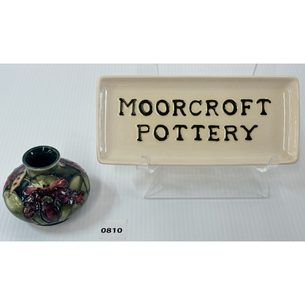 LOT OF 2 - MOORCROFT POTTERY VASE & UNIQUE STORE SIGN