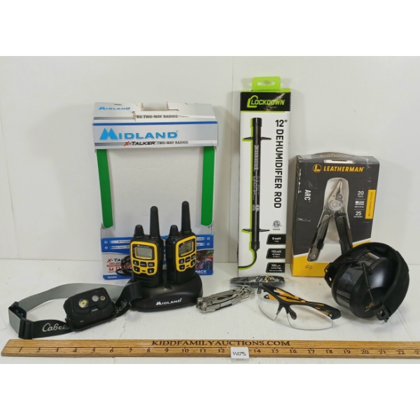 JOB LOT - SHOOTING EARMUFFS & GLASSES - 12IN DEHUMIDIFIER ROD & TWO-WAY RADIOS
