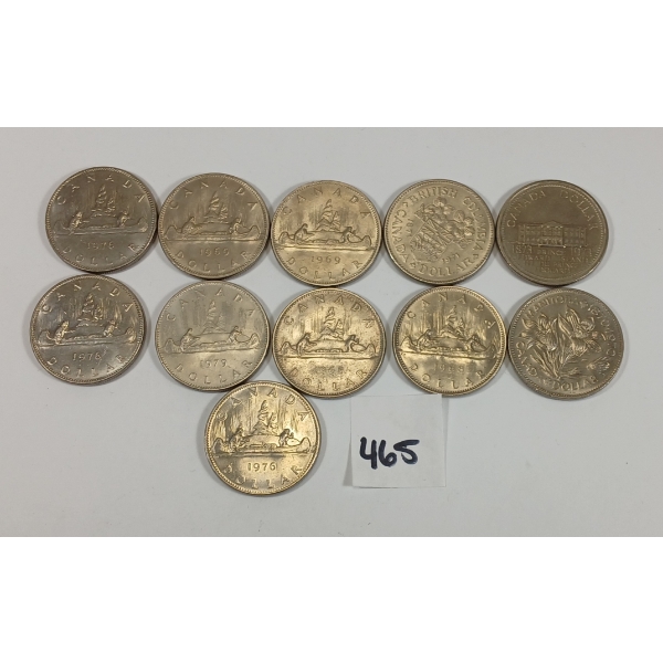 LOT OF 11 - CDN DOLLAR COINS - INCL 1968, '69 & '70, ETC.