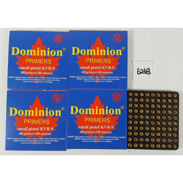 PRIMERS: 400X DOMINION KVB-9 SMALL PISTOL PRIMERS