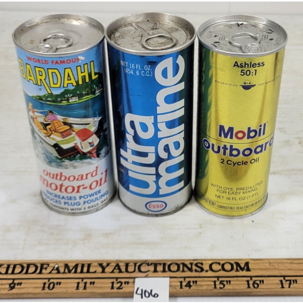 LOT OF 3 - OUTBOARD MOTOR OIL 16OZ CANS - INCL BARDAHL & ESSO, ETC.