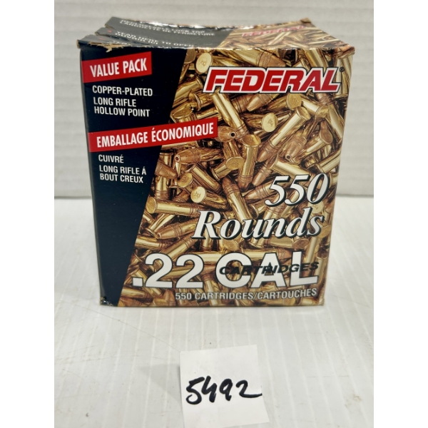AMMO: 550X FEDERAL .22 LR 36GR. CPHP - SEALED