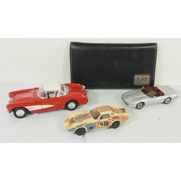 LOT OF 4 - MOTORHEAD LEATHER CORVETTE WALLET, SCHYLLING, D'APRES & WESTERN CORVETTE MODELS