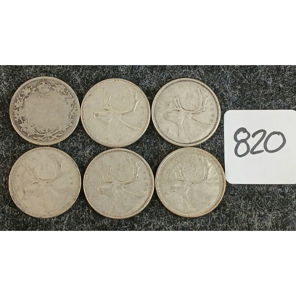 LOT OF 6 - 1953-1964 CDN 25 CENT COINS