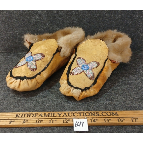PAIR OF FLORAL BEADED MOCCASINS