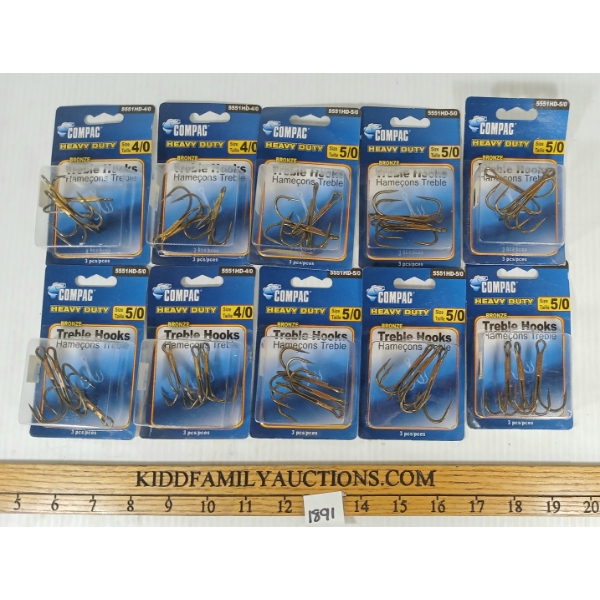 LOT OF 10 - COMPAC TREBLE HOOKS