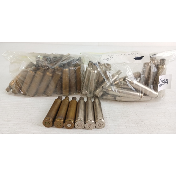 BRASS: 55X MIXED .270WEATHERBY MAG - ONCE FIRED