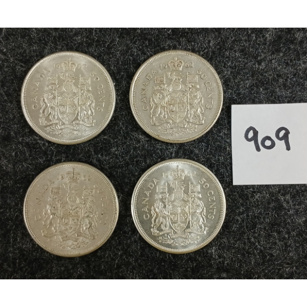 LOT OF 4 - 1962 CDN 50 CENT SILVER COINS
