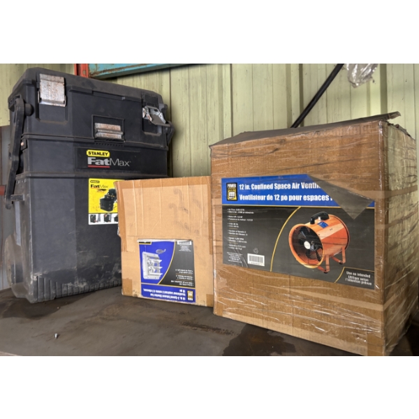 LOT OF 3 - FAT MAX PACK-OUT TOOL CHEST & 2 X VENTILATION FANS