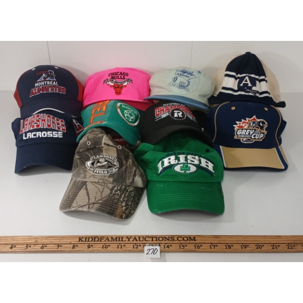 LOT OF 10 - ASSORTED SPORTS BASEBALL CAPS