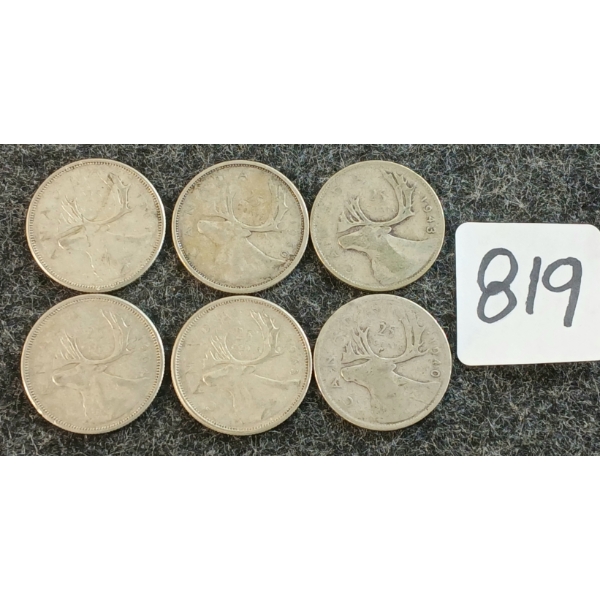 LOT OF 6 - 1940-1964 CDN 25 CENT COINS