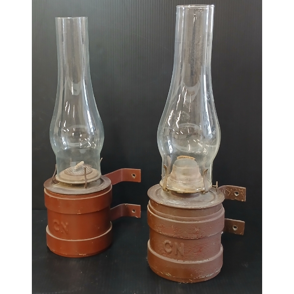 LOT OF 2 - C.N.R. WALL-MOUNTED CABOOSE OIL LAMPS