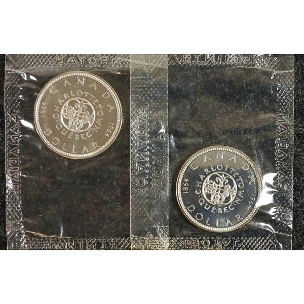 LOT OF 2 - 1964 CDN SILVER DOLLAR - CHARLOTTETOWN