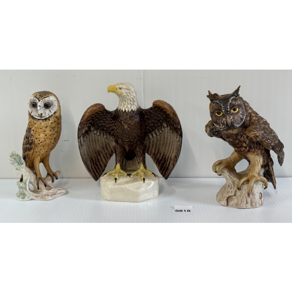 LOT OF 3 - W. GOEBEL SCREECHOWL, BARN OWL & BALD EAGLE FIGURINES
