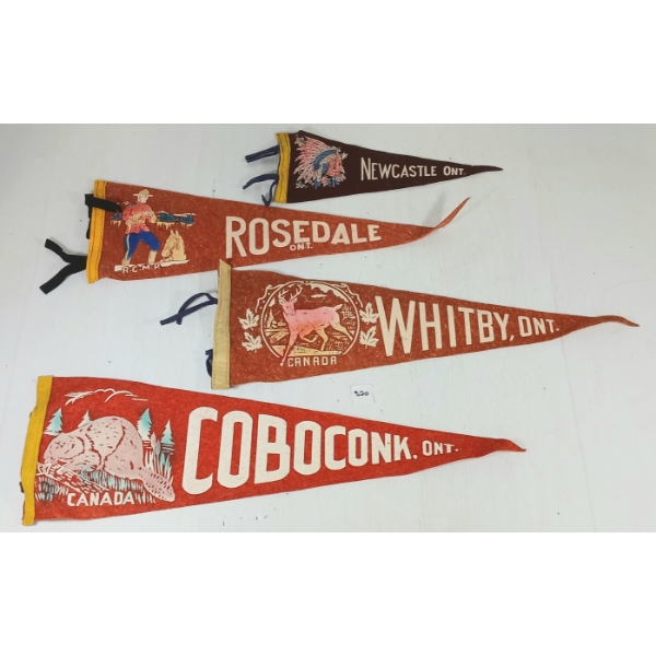 LOT OF 4 - COBOCONK, NEWCASTLE, ROSEDALE & WHITBY PENNANT BANNERS