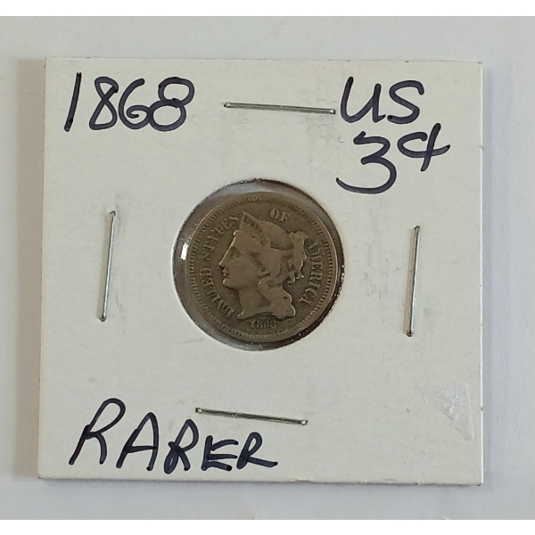 1868 US 3 CENT SILVER COIN
