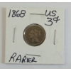 Image 1 : 1868 US 3 CENT SILVER COIN