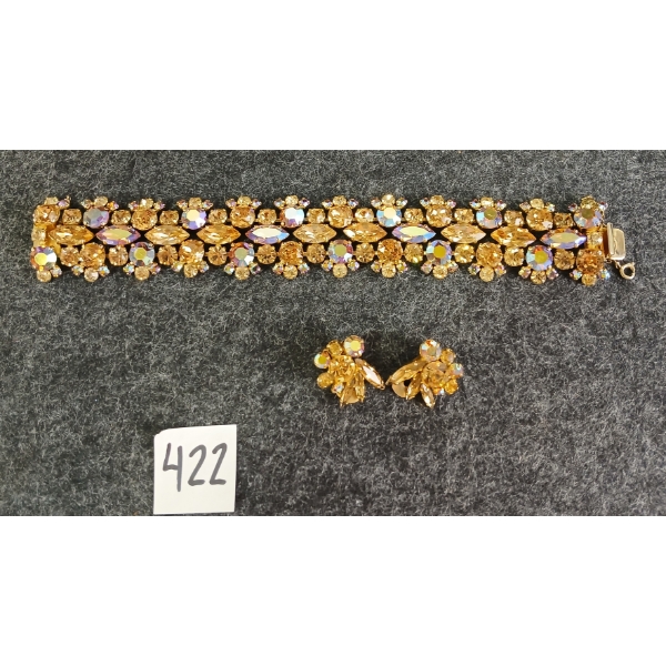 LOT OF 2 - SHERMAN RHINESTONE BRACELET & CLIP ON EARRINGS