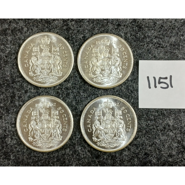 LOT OF 4 - 1962 CDN 50 CENT SILVER COINS