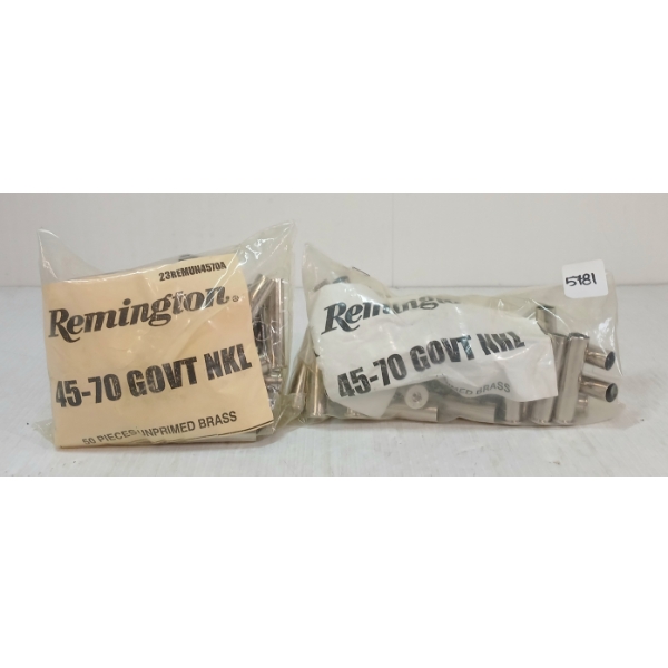 BRASS: 100X REMINGTON .45-70 GOVT NKL - UNPRIMED - SEALED