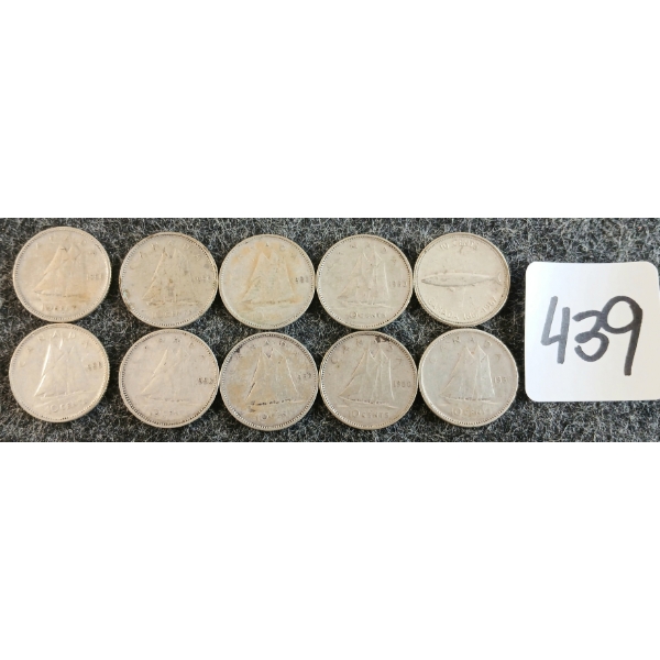 LOT OF 10 - 1950 CDN 10 CENT COINS