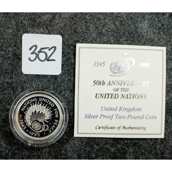 1995 U.K. SILVER PROOF 2 POUND COIN - 50TH ANNIVERSARY OF THE U.N.