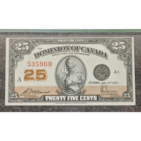 1923 DOMINION OF CANADA 25 CENT BANKNOTE - PMG GRADED