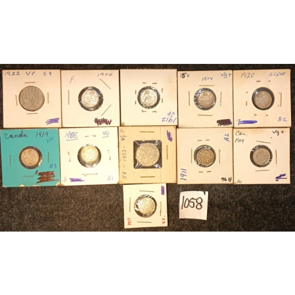 LOT OF 11 - 1904 - 1923 CDN 5 CENT COINS