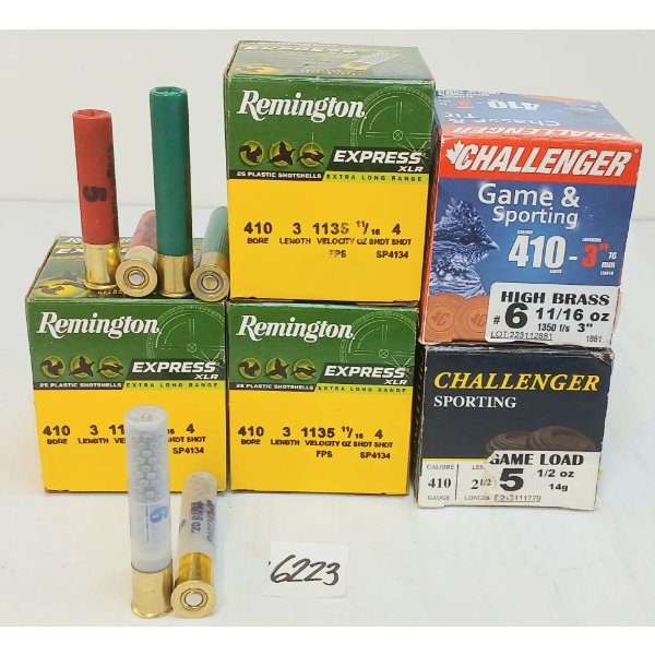 AMMO: 125X REMINGTON & CHALLENGER 410GA - 2-1/2 & 3-1/2IN - NO. 4, 5 & 6 SHOT