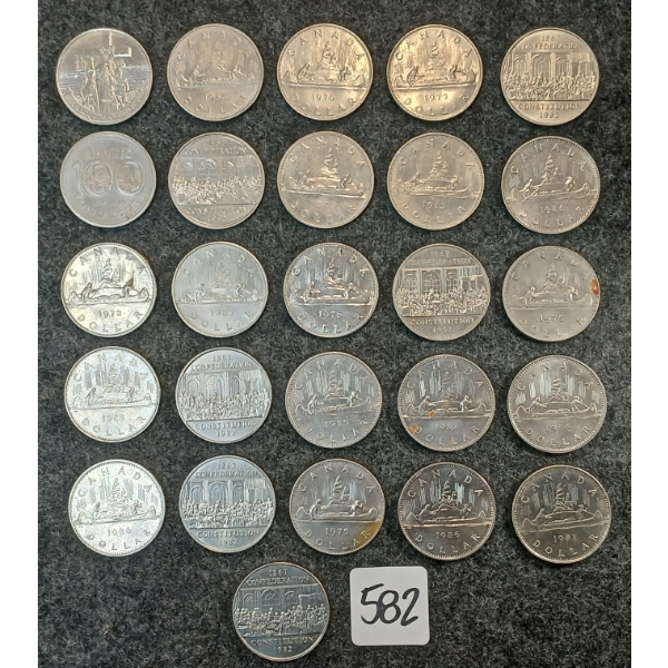 LOT OF 26 - 1970-1986 CDN DOLLAR COINS