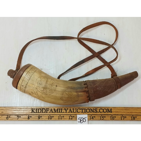 CARVED POWDER HORN - SIGNED