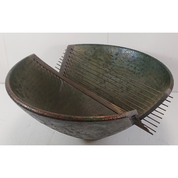 CERAMIC HARP BY STEVE WEBSTER (PRS CDN CONTEMPORARY ARTIST) - BRONZE & METAL SCULPTURE 