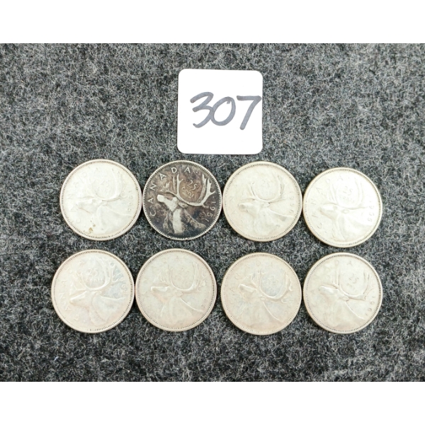 LOT OF 8 - 1951-1965 CDN 25 CENT COINS