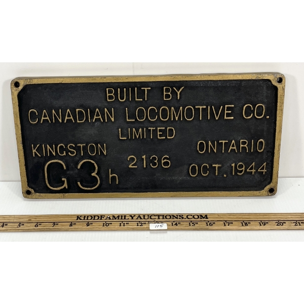 CANADIAN LOCOMOTIVE CO. PLAQUE - 1944 KINGSTON, ONT